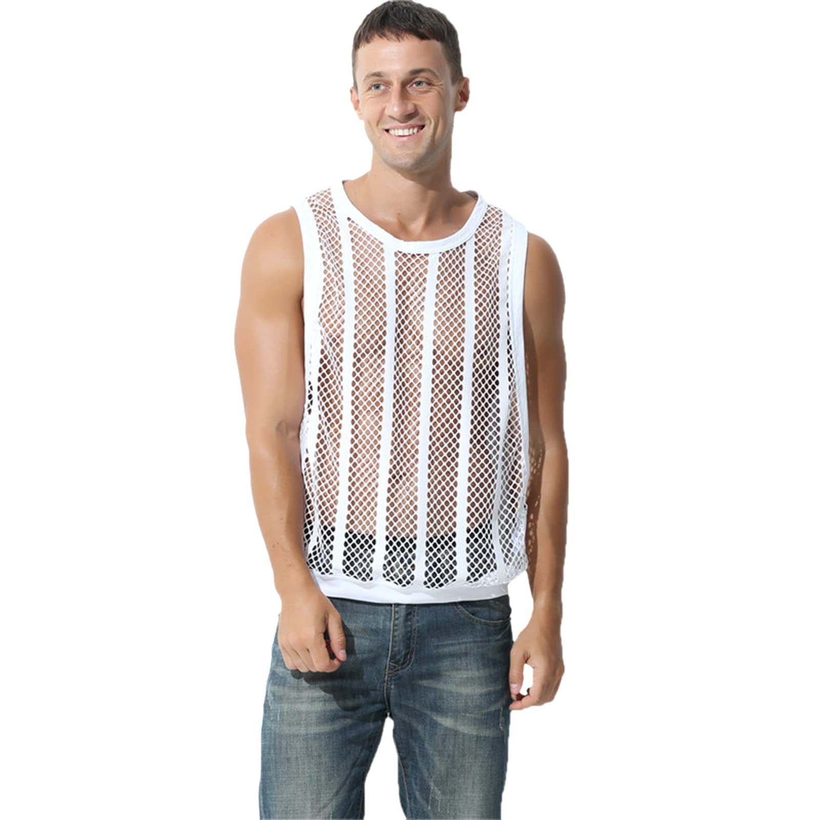 Maglia Trasparente JPXJGT Maglia A Rete Da Uomo Muscolo Canotta - Main Image