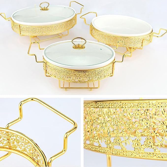 Elegante Juego De Calentador De Alimentos Dorado con Tapa, 3,5 L, para Buffet, Catering Y Entretenimiento, Ideal para Mesas De Comedor Y Fiestas. 2.5L