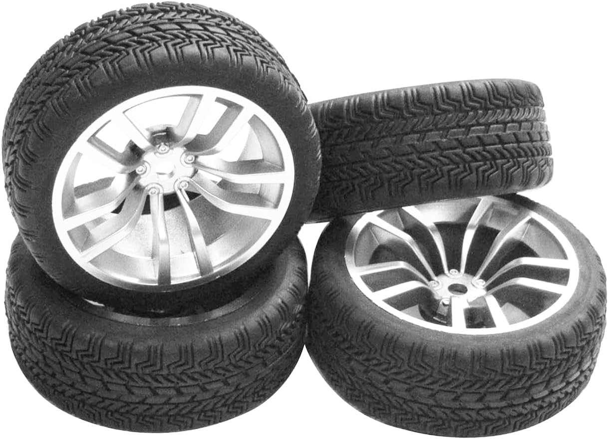 ShareGoo 12mm Hex Wheel Rims & Rubber Tires for 1/10 RC On-Road Touring Flat Racing Car (Pack of 4)