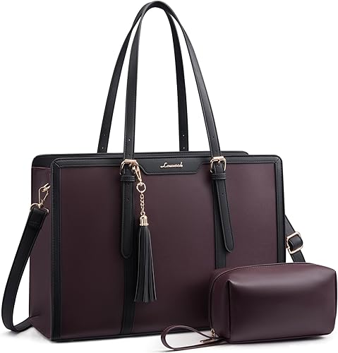 Miniatura 10 de LOVEVOOK Bolso Tote para Laptop para Mujeres - Bolsa para Laptop de PU Ligera de 15.6 pulgadas, Bolsa para Computadora de Gran Capacidad con Cartera