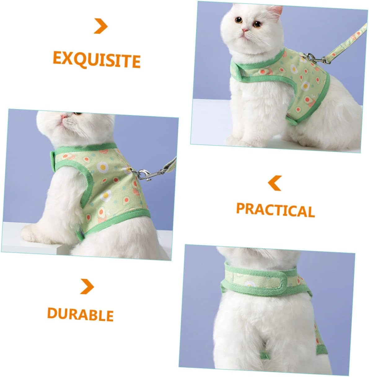 COLLBATH 1Set Cat Vest Harness and Leash Adorable Avocado Prints Breathable Mesh for Comfort Lightweight and Easy to Use for Outdoor Activities Recommended Weight
