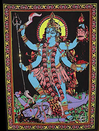 Image of Cotton Tapestry 40 x 30 inch Indian Deity for spritual & Decoration Purpose (Kali maa)