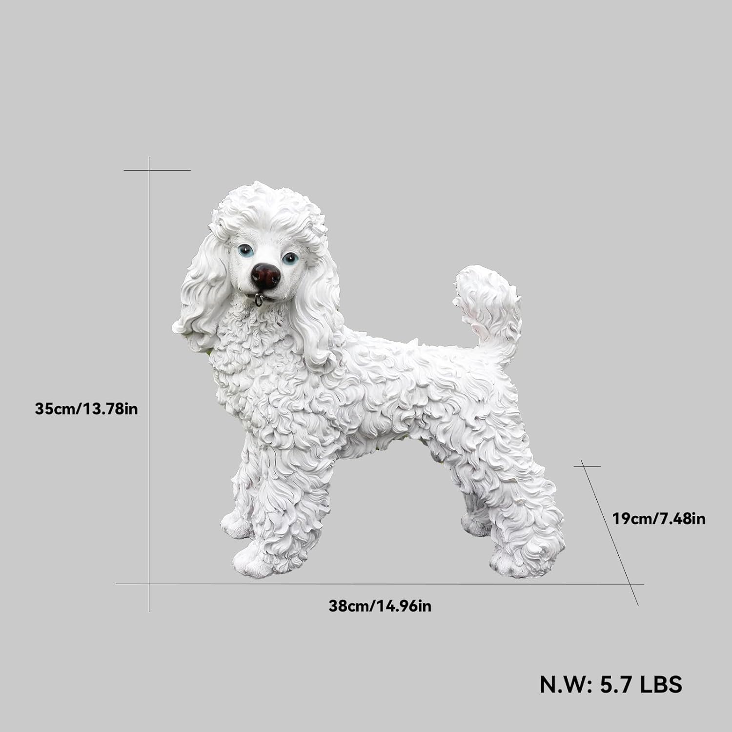 Poodle Statue Outdoor Decorations – Dog Statues Outdoor Standing White Poodle with Removable Solar Light & Welcome Sign for Lawn Décor