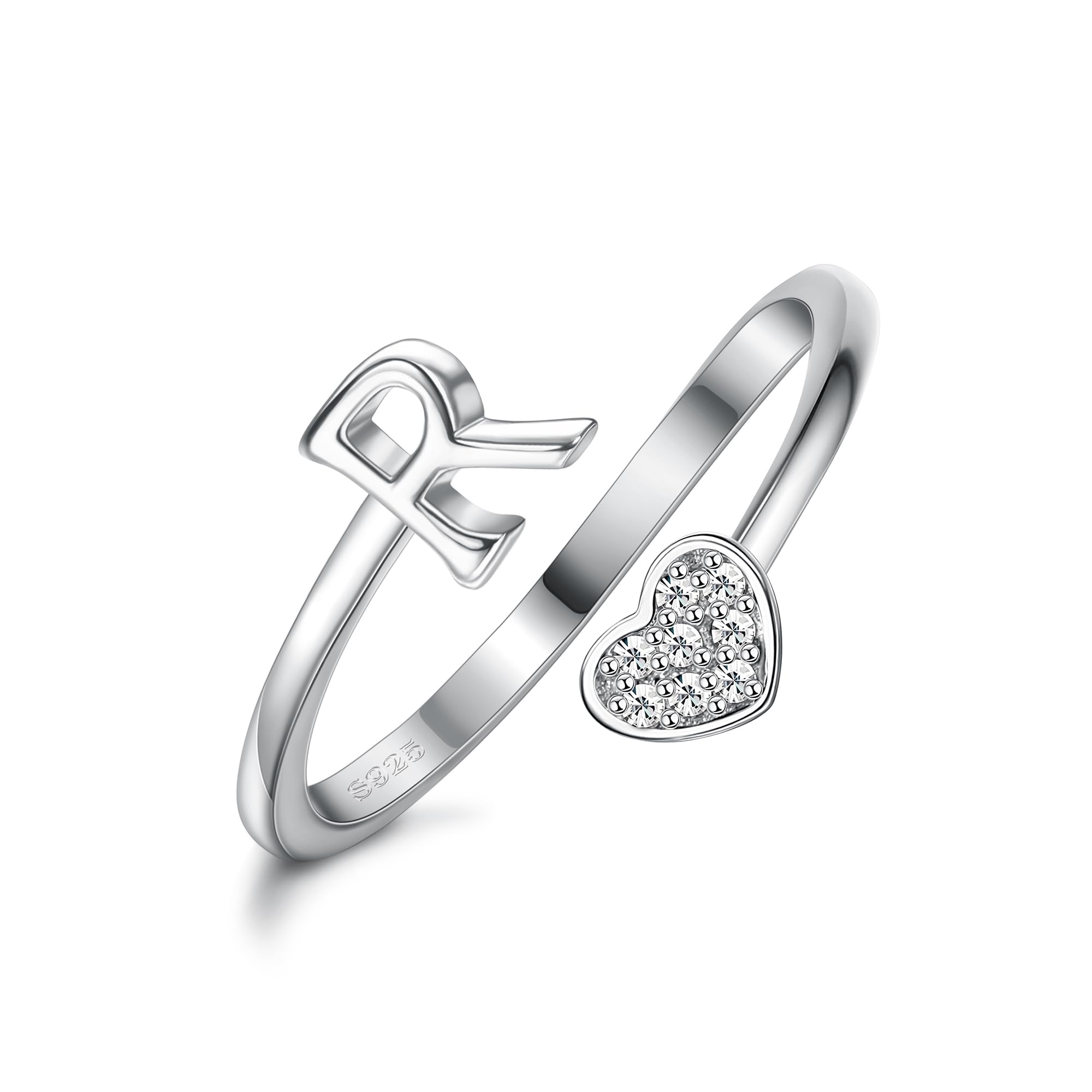 HMJGDHX Anillos de Plata de Ley 925 con Inicial de corazón para Mujeres y niñas, Anillos apilables Ajustables con Letras del Alfabeto chapados en Oro de 18 Quilates para Adolescentes