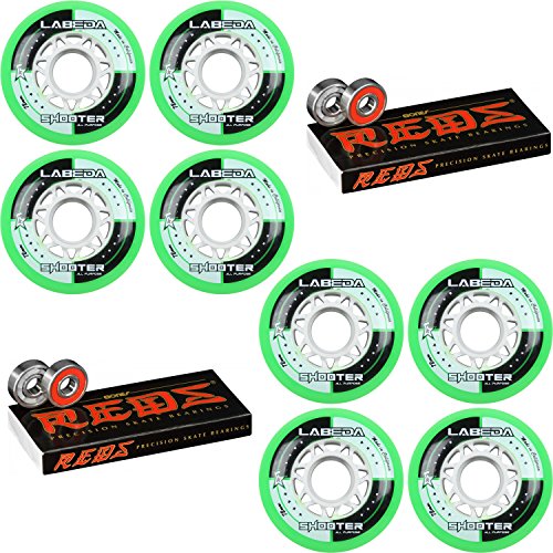 Labeda Shooter Inline Roller Hockey Wheels Green 72mm 8 Pack Bones Reds