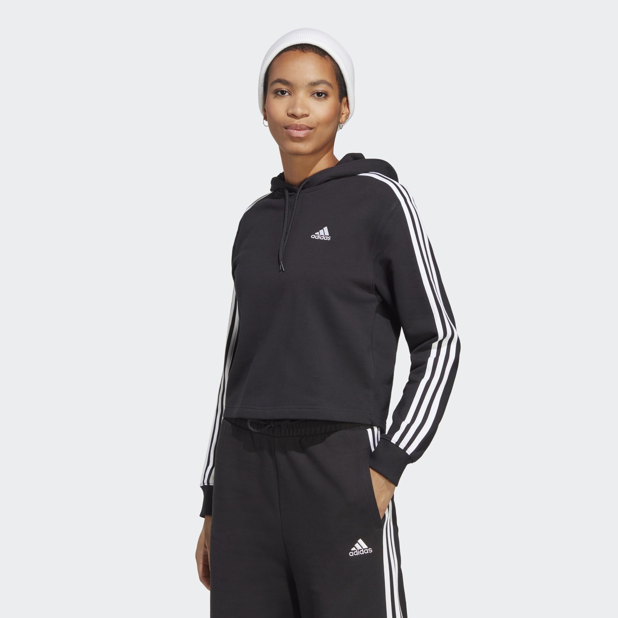 Adidas Essentials 3-Stripes French Terry Crop Hoodie Felpa Donna