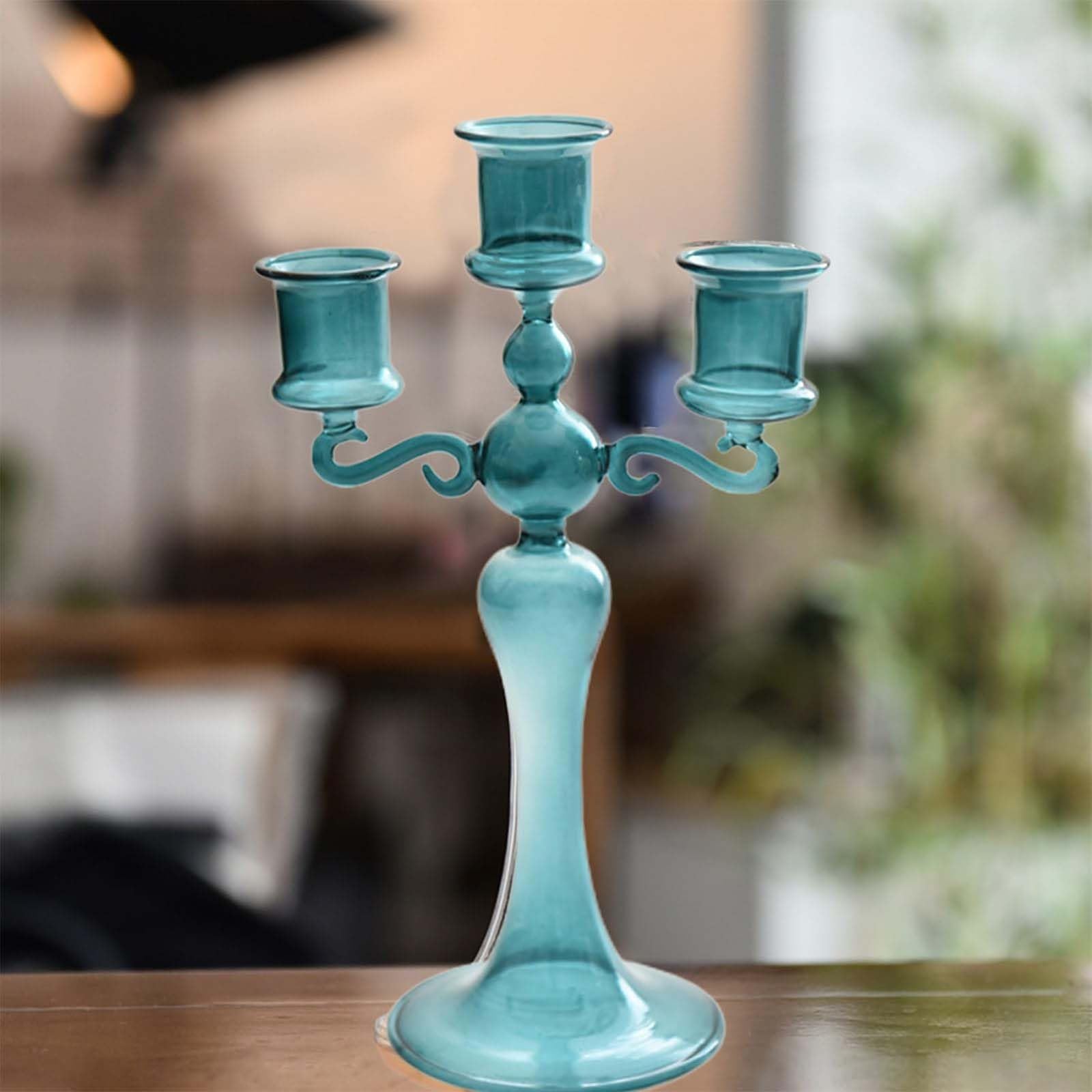 Portacandele A Tre Bracci – Supporto In Cristallo, Base Traslucida | Elegante Decorazione Per La Tavola Delle Feste, Raffinato Elemento D'arredo Per Ricevimenti(A)
