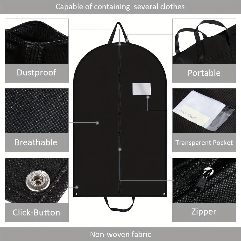 Portatrajes Funda Traje Bolsa Para Ropa De Tela No Tejida, 3 Paquetes, Bolsa Para Traje De Viaje Para Colgar Ropa Con Ventana Transparente Para Trajes Y Abrigos Funda Ropa Portatrajes Viaje