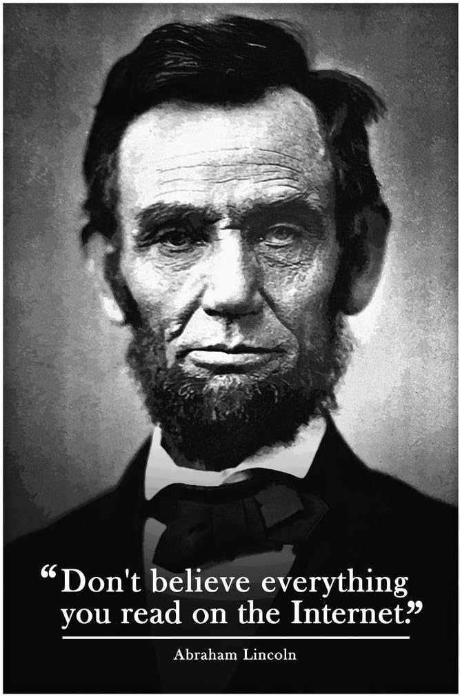 Abraham Lincoln Poster Funny Classroom Posters Dont Believe Everything You Read On The Internet History Poster High School Decor Cool Wall Art Print Poster 24x36