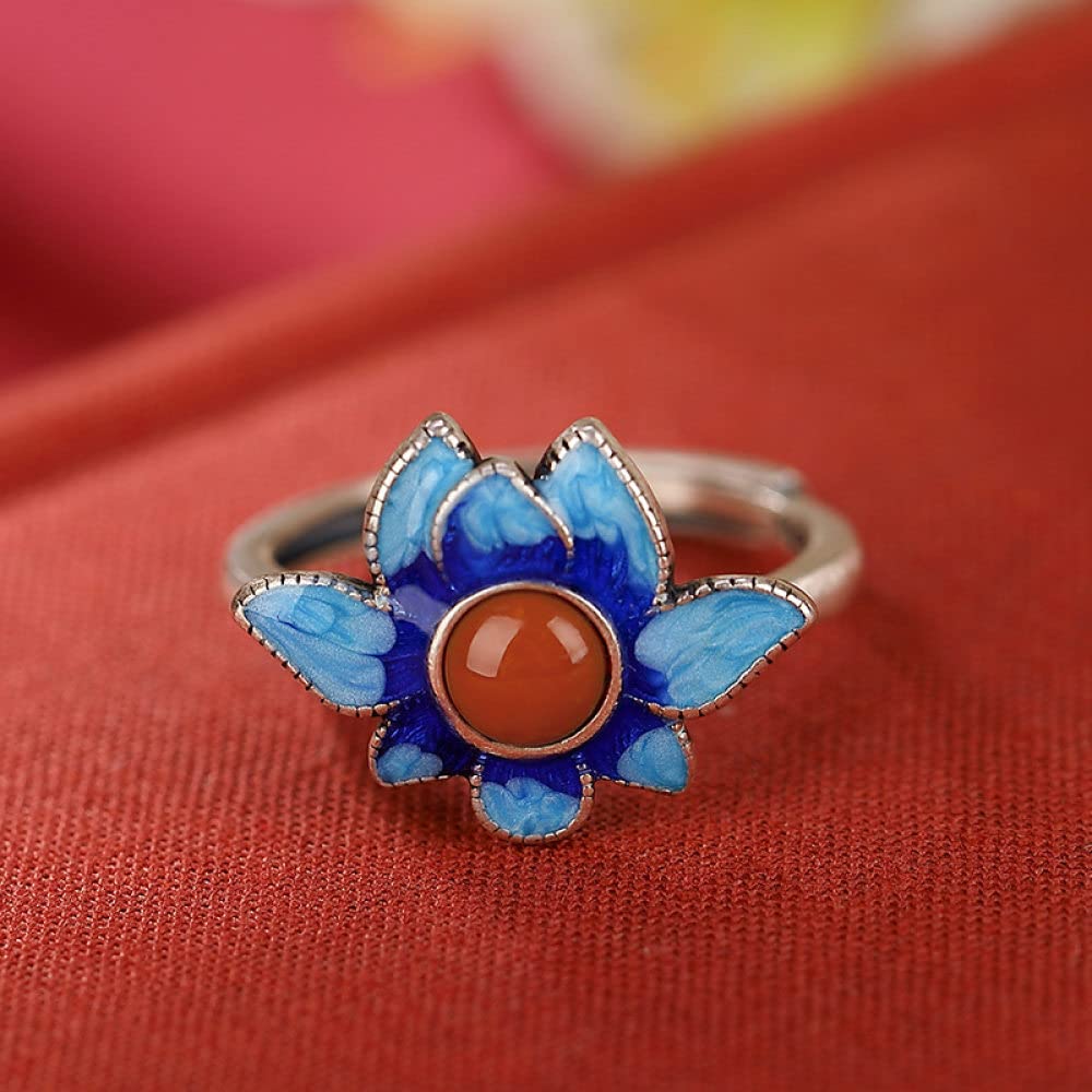 Ring Aus 925Er Sterlingsilber, Sterling Silber Ringe Frauen 925 Lotus Verstellbare Ringe Retro Nationalen Stil Verstellbare Sterling Kleid Ringe Verlobungsring Geschenke Für Männer Mädchen Frau E