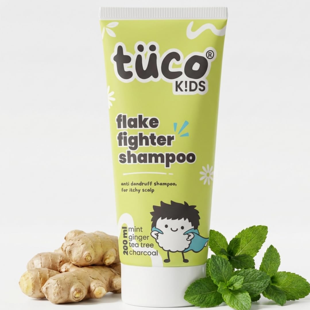 TuCo Kids Anti-Dandruff Shampoo With Wintergreen, Mint & Activated Charcoal | For Itchy Scalp & Rough Hair |Ph5.5, Vegan & Tear Free | Ages 2-5, 4-10, 10-15 Years | 200Ml