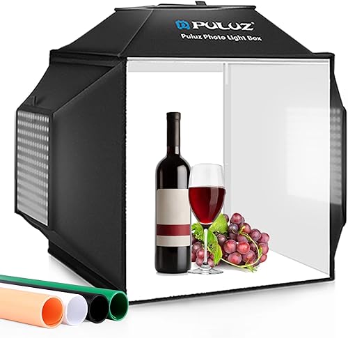 PULUZ - Caja de luz, 16 x 16 pulgadas, caja de luz de estudio con 480 luces LED, 4 colores de PVC para fotografía de joyas y productos, caja de luz