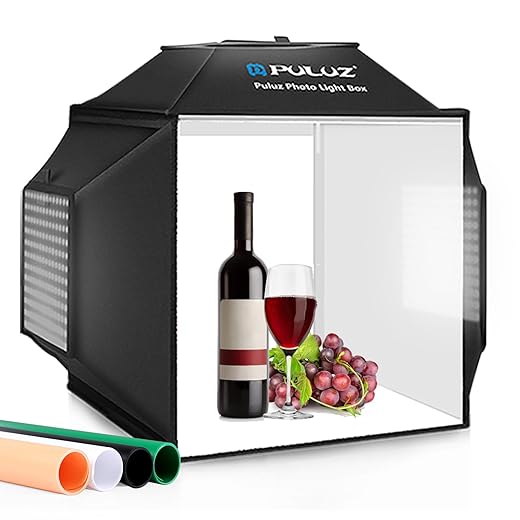 Light Box, PULUZ 16"x16" Studio Light Box with 480pcs LEDs Lights 4 Color PVC Photography backdrops Shooting Tent for Jewelry and Product Portable Lightbox Picture Box for Photography (Upgrade)