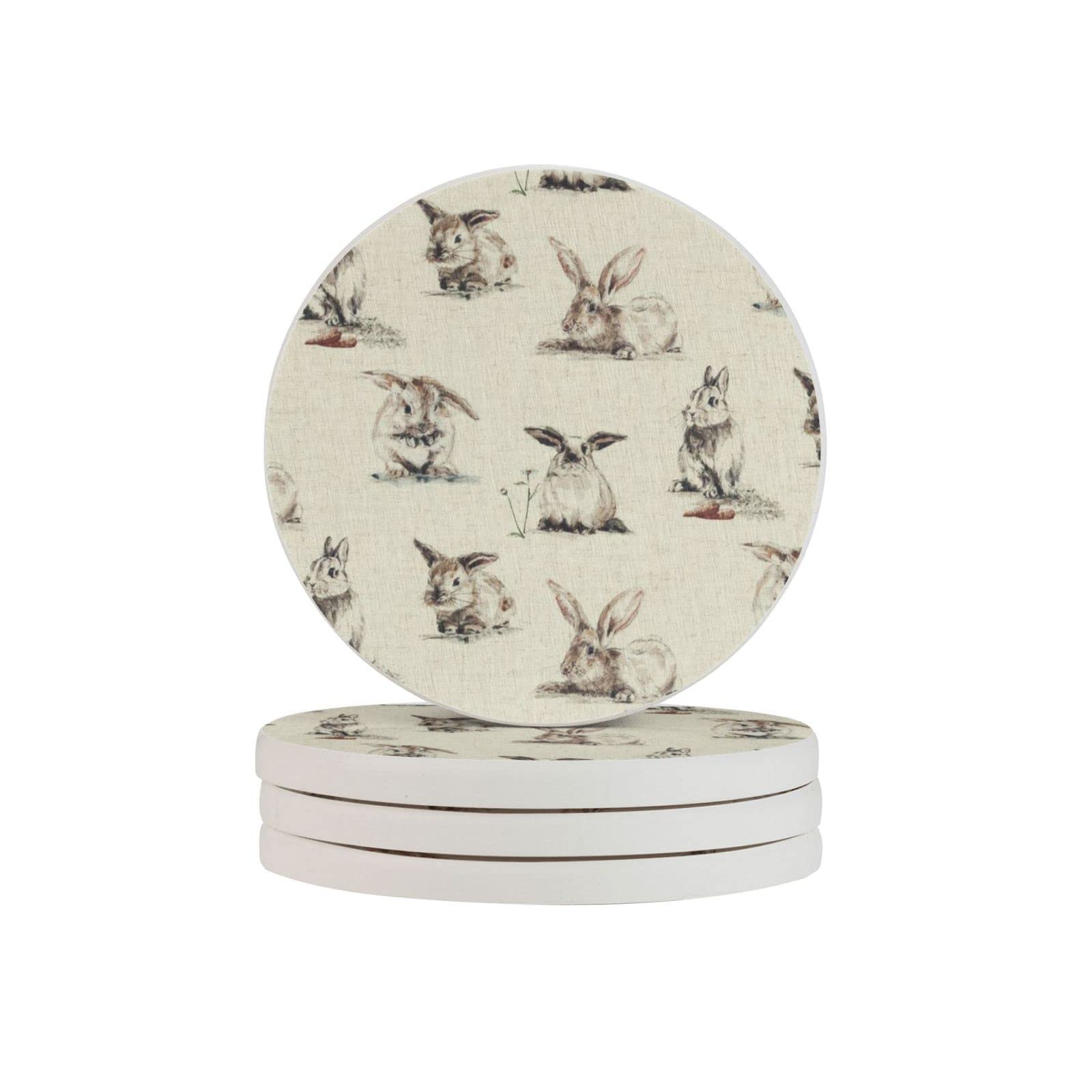 Rabbit Background Print Round Diatomite Coasters (Multipack), Fast-Drying, Drink Coasters For Multipurpose Use