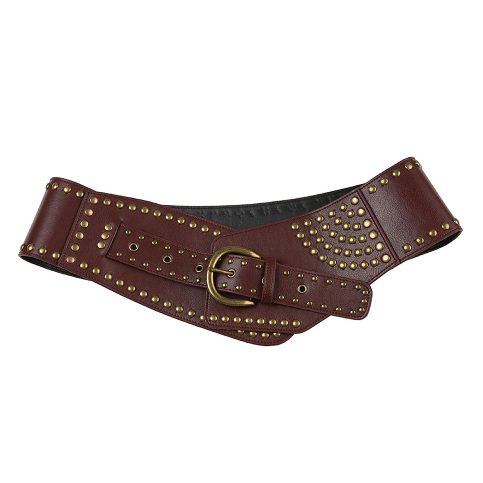 Bhfyob Brown Rivet Studded Belt For Adult Fashion Pu Belt All Matching Corset Belt Western Wide Waistband For Shorts Pants Cinchers