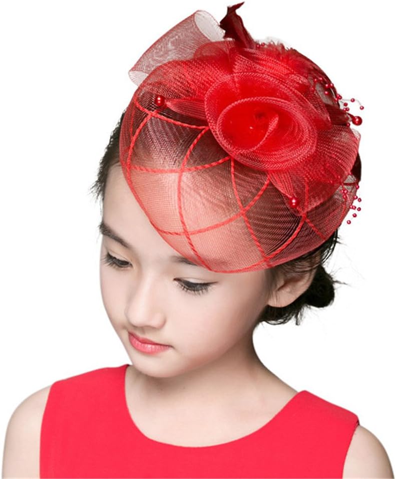 Children Girls Lady Feather Net Hat Veil Vintage Hair Accessories with Clip