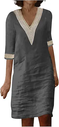 OIOLOYJM Plus Size Summer Dresses for Women 2025 Plus Size Dresses for Curvy Women 3/4 Sleeve Casual Boho Kaftan Dresses