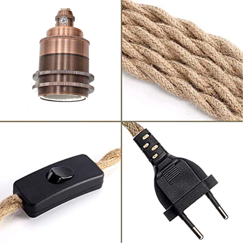 Kit Lampada A Sospensione Dimmerabile - Cavo Industriale Con Corda Di Canapa 4,5m Attacco E27 - Foto 4