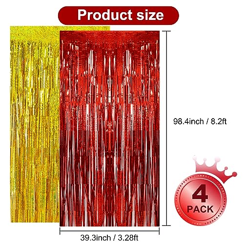 Image of BEISHIDA 4 Pcs Red and Gold Party Streamers Fringe Foil Curtain Backdrop Tinsel Background Party Decoration for Chinese New Years Graduation Birthday Wedding Anniversary Christmas Party Decoration