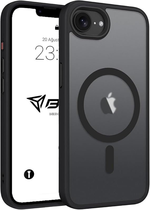 Case for iPhone from Babylon Camera Protected Matte Transparent Color Case with Magsafe Wireless Charging Feature (iPhone 16E Black)
