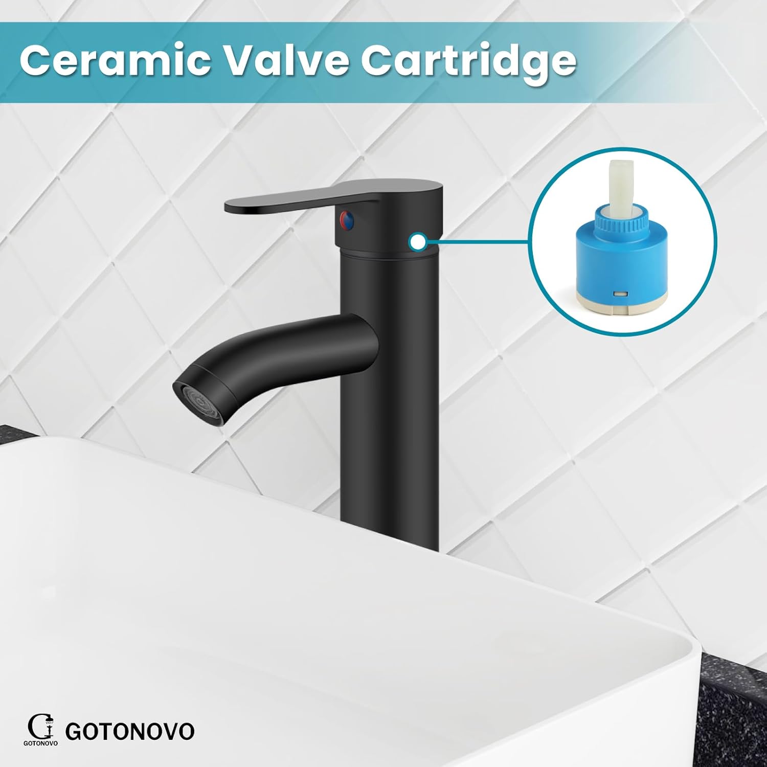 gotonovo Vessel Sink Faucet Modern Bathroom Faucet 1 Hole Deck Mount Lavatory Vanity Single Handle Mixer Tap with Water Supply Hoses and ABS Pop Up Drain Without Overflow, Matte Black - Image 7