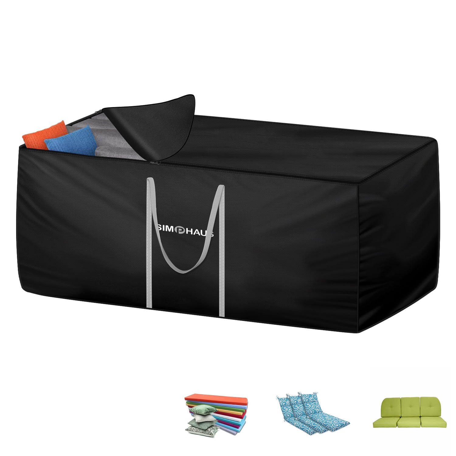 SIMPHAUS Auflagentasche Gartenpolster,Aufbewahrungstasche Gartenauflagen 420D Oxford Schutzhülle Polsterauflagen mit Tragegriff,Tasche für Gartenmöbel Auflagen,Liegenauflagen,Loungekissen 180x60x80cm