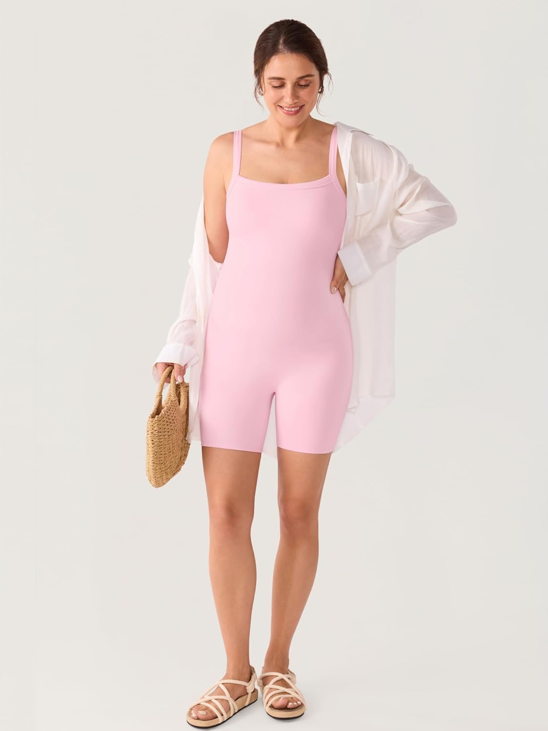 MOMANDA Padded Maternity Bodysuit Shorts Pregnancy Jumpsuit Sleeveless Tank Top Romper Shapewear - Image 4