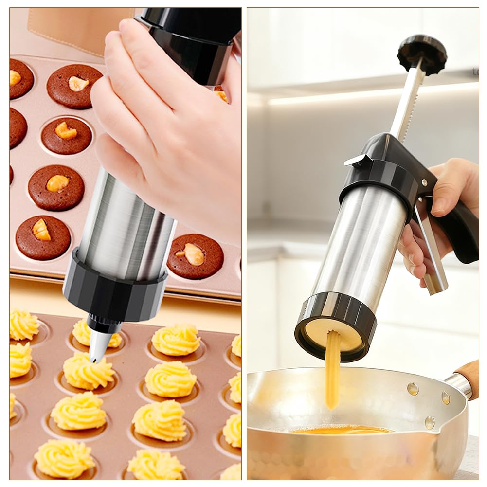 RANJIMA Spara Biscotti Set per Pasticceria, Macchina Biscotti Manuale con 16 Stencil in Acciaio Inox, Pressa per Biscotti di Forma per Creare Biscotti di Zucchero, Churros e Pasta Frolla