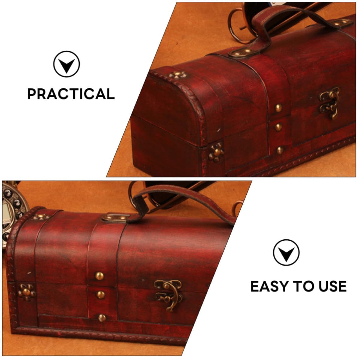 Didiseaon Wine Elegant Natural Style Box Wooden Vintage with Handle and Safe Metal Buckles Rectangular Retro Storage Container Gift Packaging for Wine Bottle for Home or Party image 3
