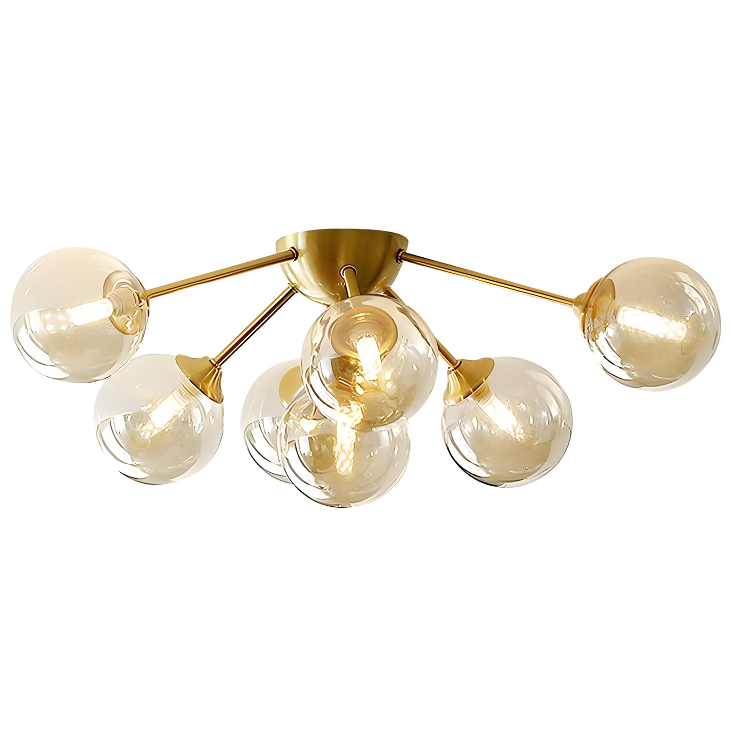Photo 1 of KCO Lighting 7-Lights Mid Century Modern Flush Mount Ceiling Light Overhead Amber Glass Globe Sputnik Chandelier Ceiling Light Fixture Brass Gold Bedroom Living Room Ceiling Lighting
