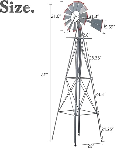 Miniatura 6 de Incbruce Molino de viento ornamental resistente a la intemperie, decoración de metal al aire libre, paletas para jardín, jardín, jardín, jardín,