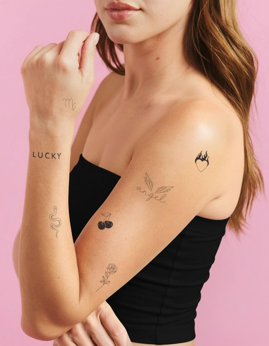 xo, Fetti Realistic Fine Line Tattoos - 4 Tattoo Sheets | Temporary Body Art, Fine Line Tats, Celestial, Holiday Party, Bachelorette, Girly Glam