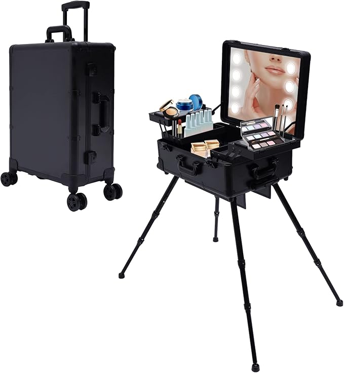 Großer Kosmetikkoffer Mit Rollen & 2 Schubladen - Abschließbarer Schminkkoffer Für Profis