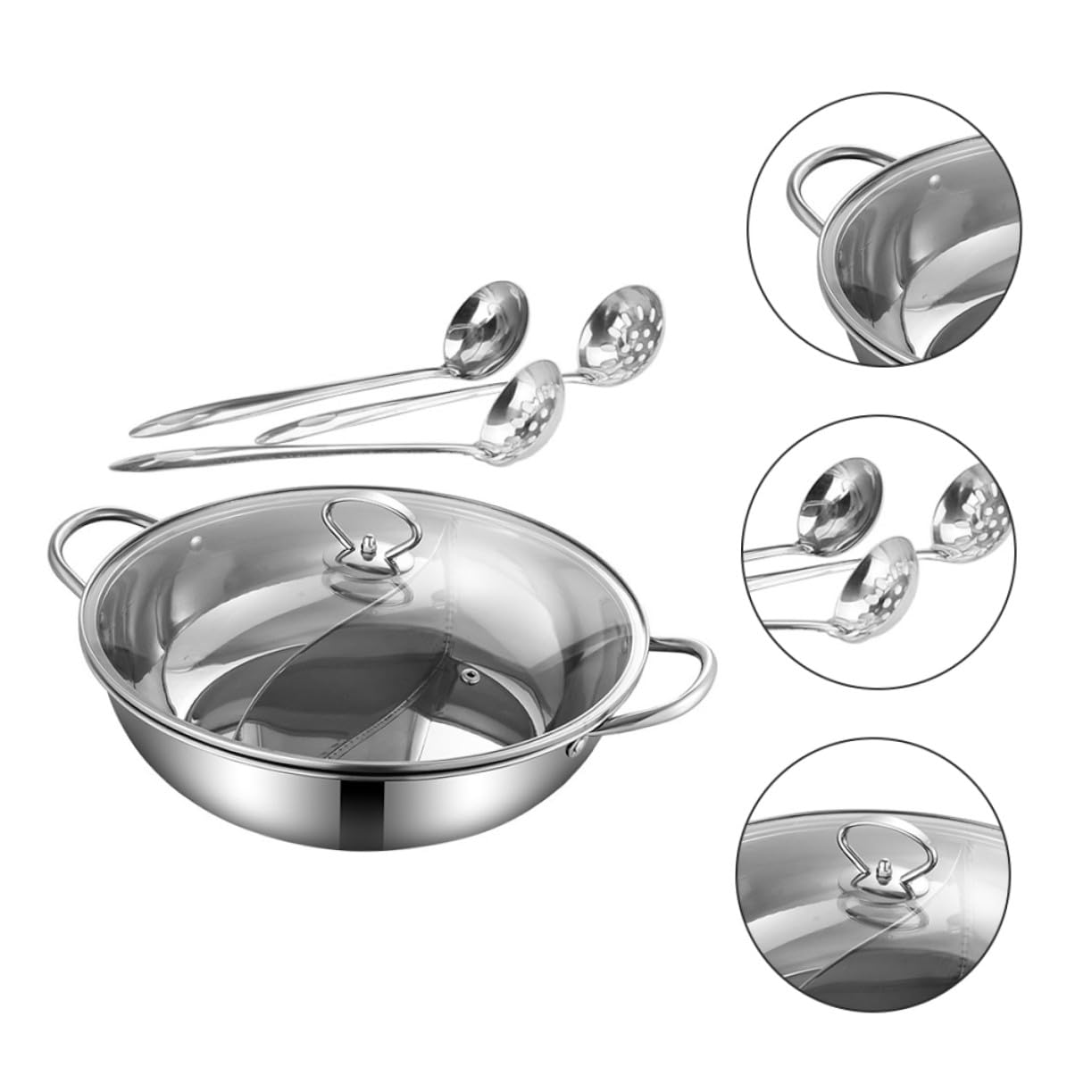 Didiseaon Olla Caliente Doble 32 Cm Acero Inoxidable Resistente Antióxido Utensilios Cocina Acero Inoxidable Menaje Hogar Set 4 Piezas para Cocina Asiática