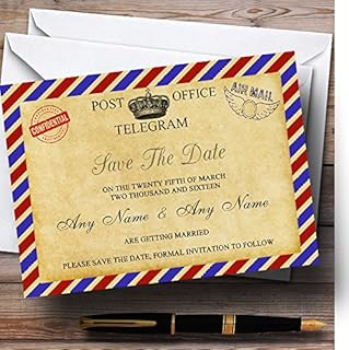 Vintage Airmail Telegram Postcard Personalized Wedding Save The Date Cards