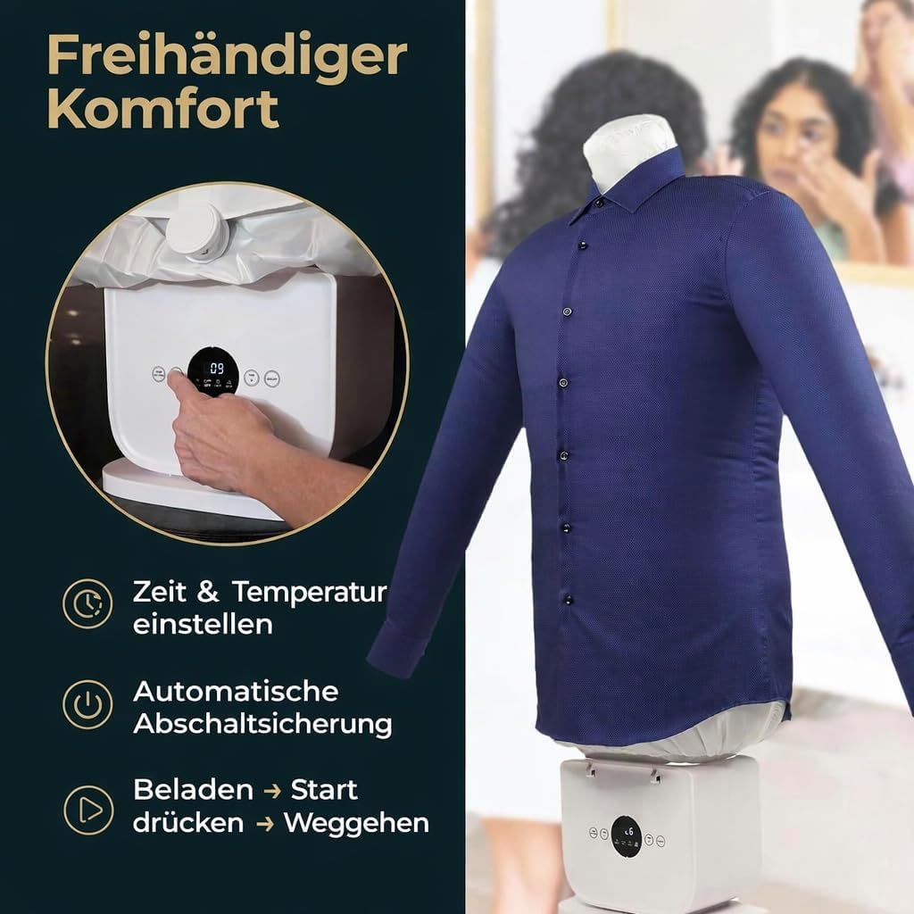Hemdenbügler Automatisch – Bügelpuppe & Bügelautomat für Hemden und Hosen, Heißluft-Trockner 1400 W für den Haushalt