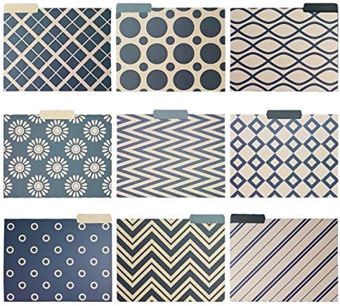 Cute File Folders - 9 x 11.5 inch Letter Size File Folders - Geometrical Design Decorative File Folders - 350gsm Paper Folders Pack of 9