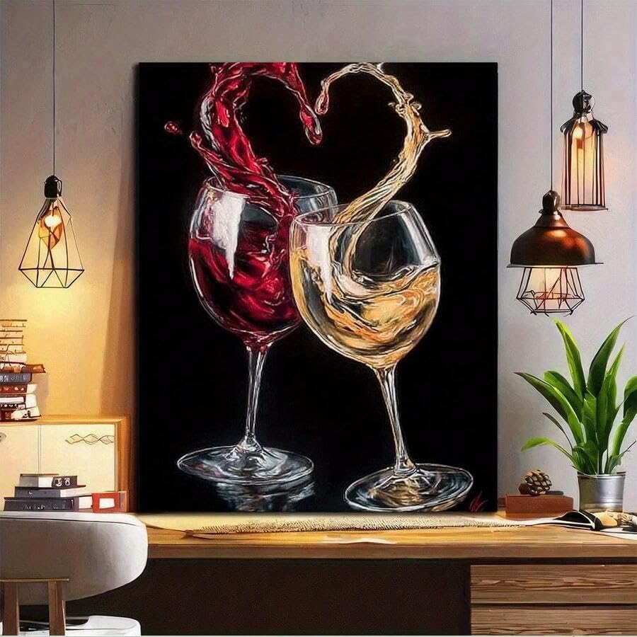 Toile verres à vin peinture splash décoration murale affiche 50x70