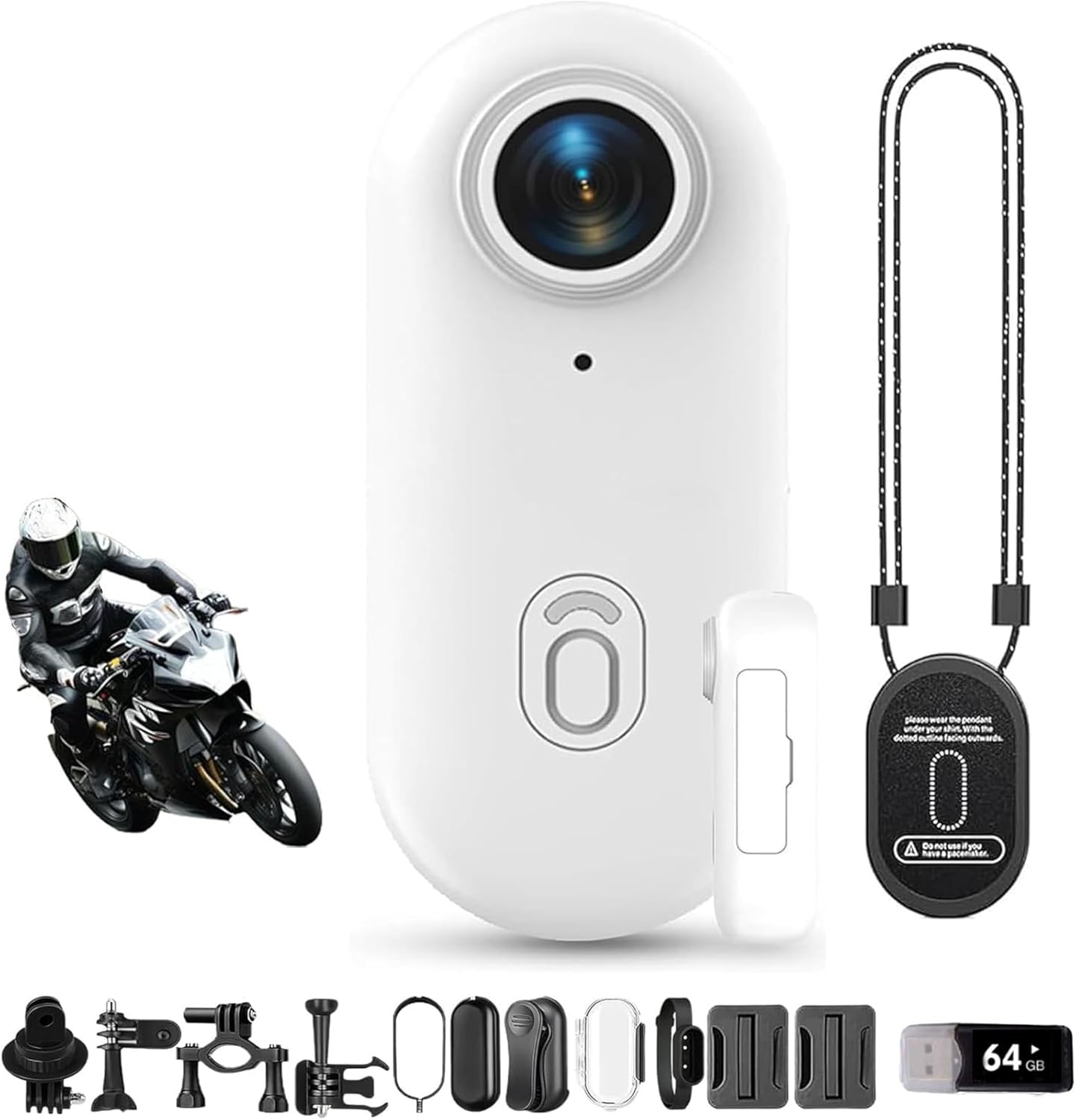 Waterproof 4K HD Pro Capture Camera, New Ultra Wide Angle Wearable Body Adventure Action Cameras with Audio, Night Vision, Mount Anywhere, for Diving, Cycling and Outdoors Activities (White,1080 64G)