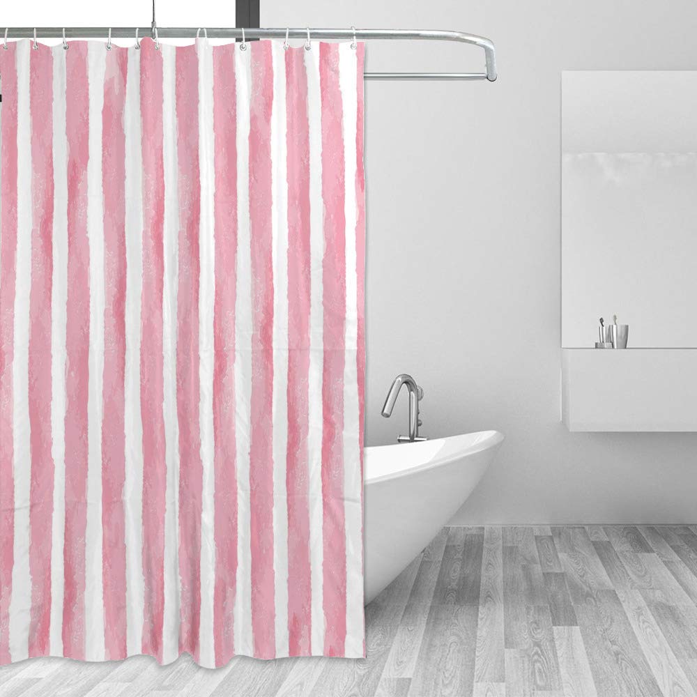 Rideau de douche imperméable rose motif 2 rayures verticales salle de bain 66x72