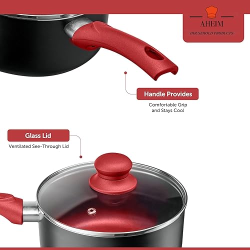 Miniatura 3 de AHEIM Juego de ollas y sartenes, juego de utensilios de cocina antiadherentes de aluminio, sartenes, cacerola con tapa, sartén para salsa y