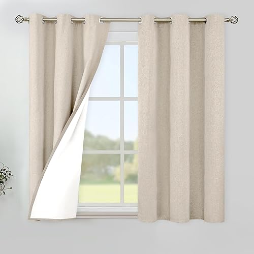 Miniatura 32 de YoungsTex Cortinas 100% opacas de lino natural de 84 pulgadas de largo para dormitorio, cortinas con aislamiento térmico con ojales, oscurecimiento
