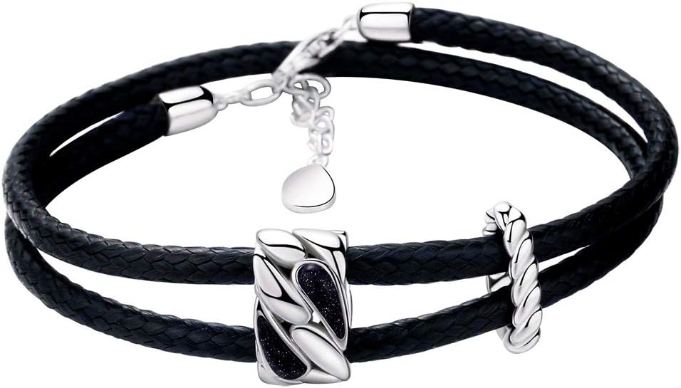 SA SILVERAGE 925 Sterling Silver Vintage Bracelets for Women Adjustable Leather Wrap Bracelets (Black)