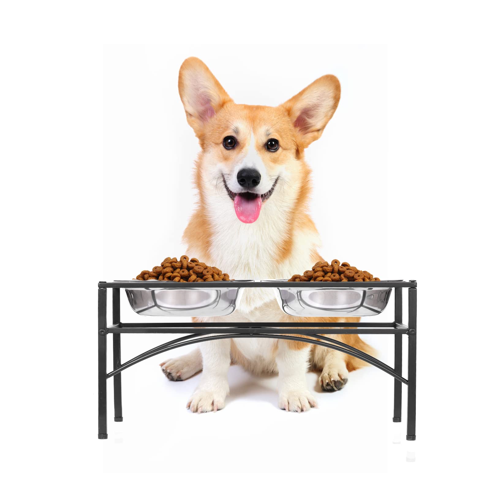 Double Raised Dog Bowl with Stand Stainless Steel Elevated Pet Feeder Dishes Non Spill Water Food Feeding Bowls for Large Dogs (S)