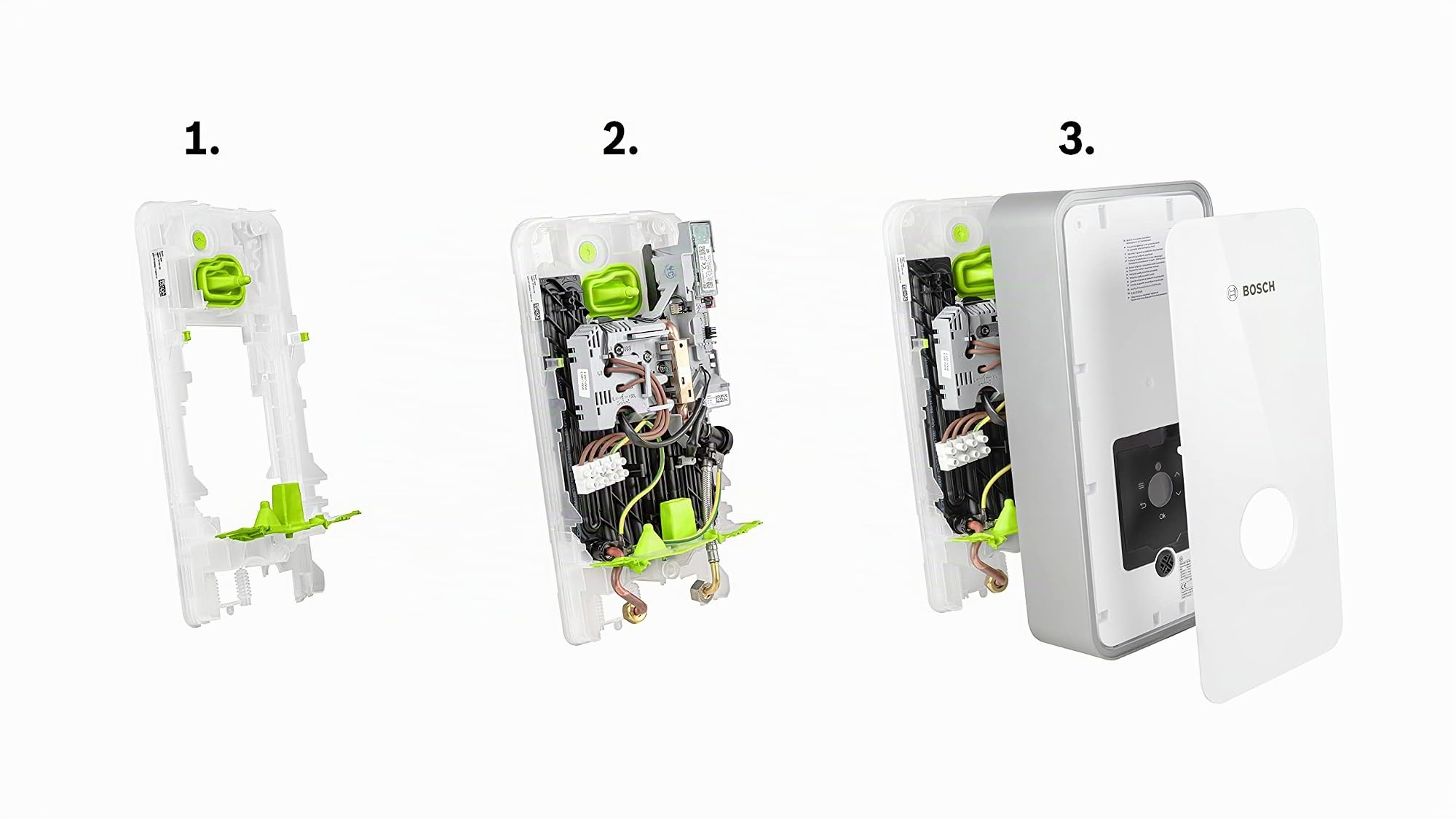 Bosch elektronischer Durchlauferhitzer Tronic 4000 21/24/27 kW, umschaltbar, druckfest, stufenlose Temperaturwahl, 400 V, moderne Glas-Optik, weiß
