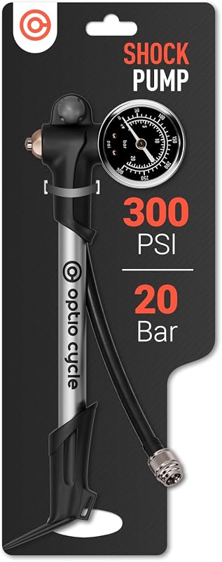 Bomba de Choque – Bomba de Bicicleta de Alta Presión con Manómetro para Bicicletas MTB de Doble Suspensión | Bomba de aire manual compacta para neumáticos, horquillas y amortiguadores de aire traseros con válvula Schrader