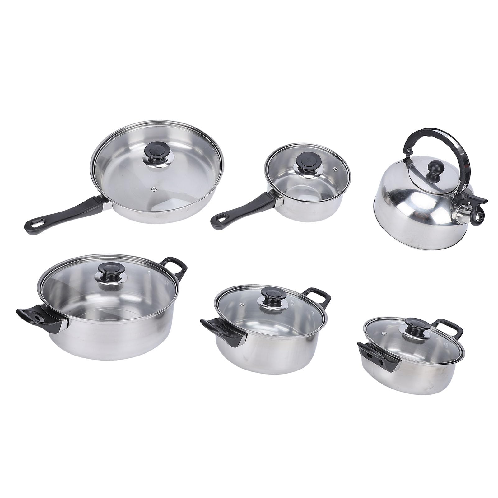 Mingzhe Juego de Utensilios de Cocina Acero Inoxidable, Ollas y Sartenes Duraderas con Tapas Vidrio para Cocina Profesional y Uso Doméstico