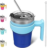 Vista 62 de BJPKPK - Vaso de 10 onzas con asa, vaso aislado con tapa y pajilla de acero inoxidable, taza de viaje para café, color lavanda