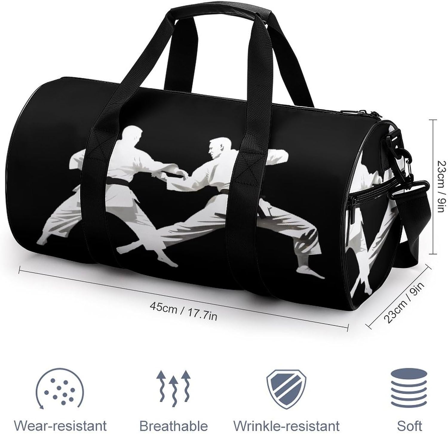 Karate Small Gym Bag Waterproof Travel Workout Duffle Tote Bag with Wet Pocket for Men Women