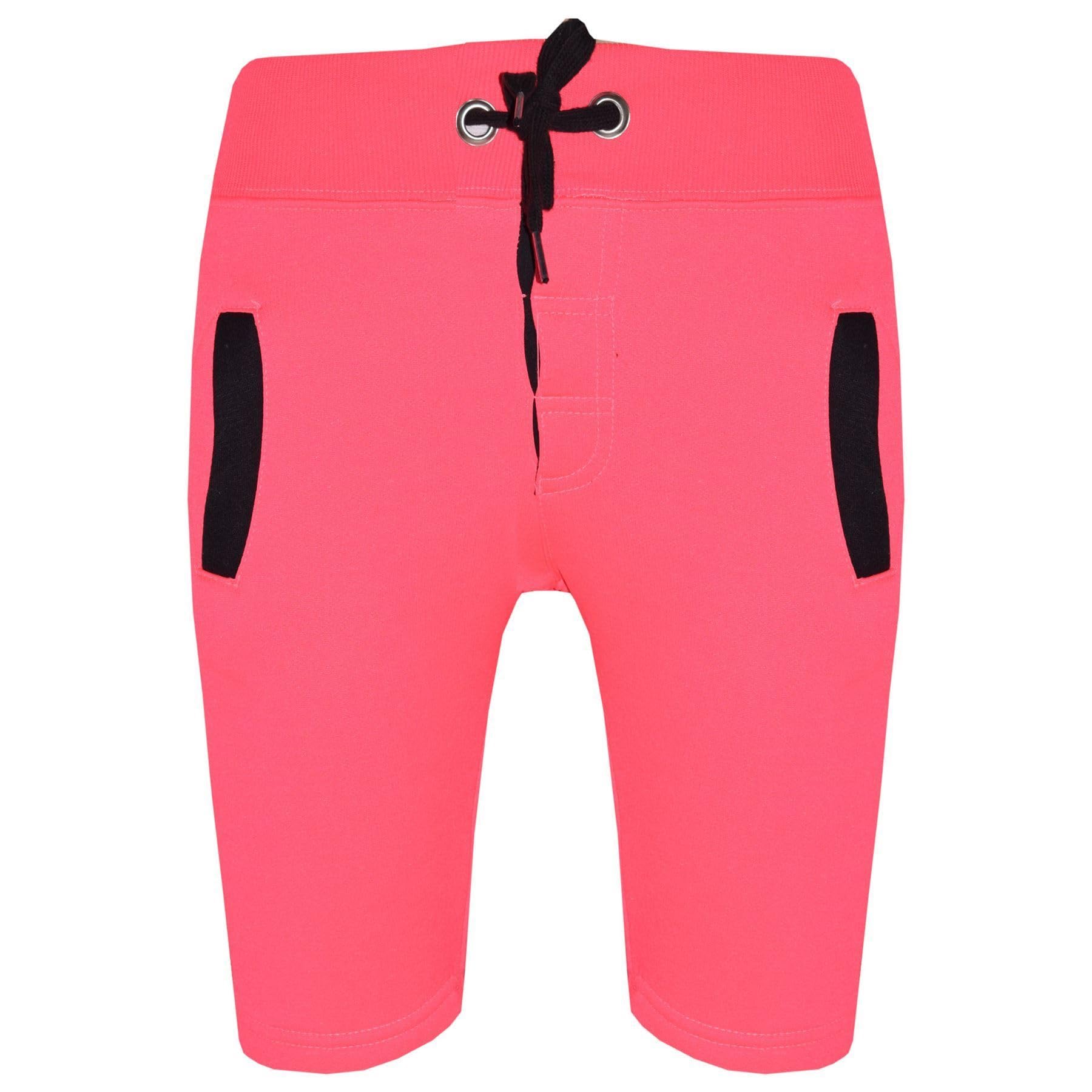 A2Z 4 Kids Fleece Jogging Shorts - Shorts Contrast Trim Neon Pink 3-4.